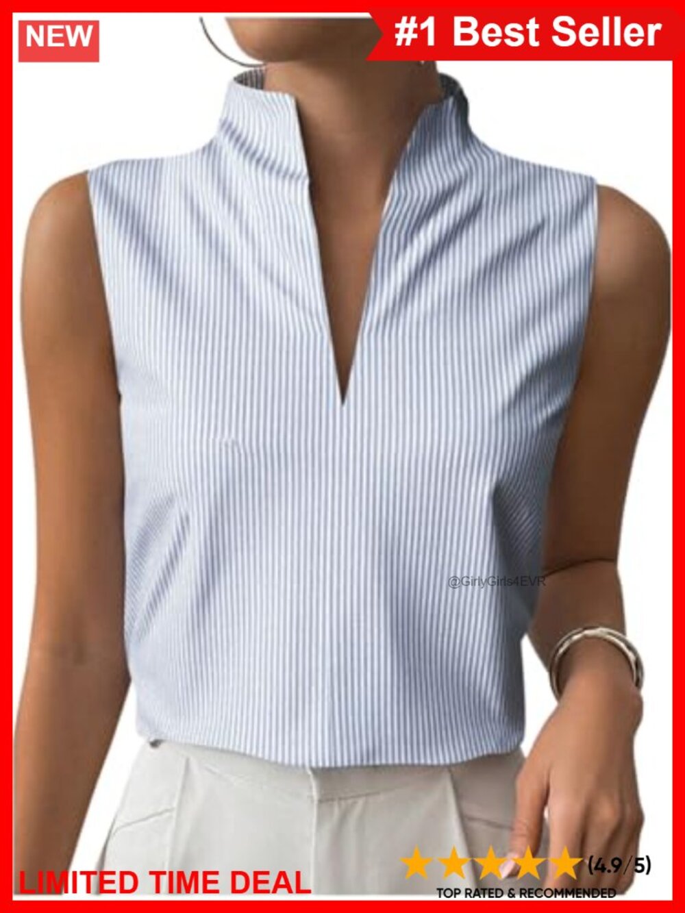 V Neck Sleeveless Striped Tank Top Blouse
